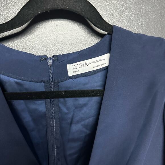 NWT Mac Duggal 2630 Plunge Neck Puff Sleeve Cut Out Gown Navy 4 - Picture 4 of 7